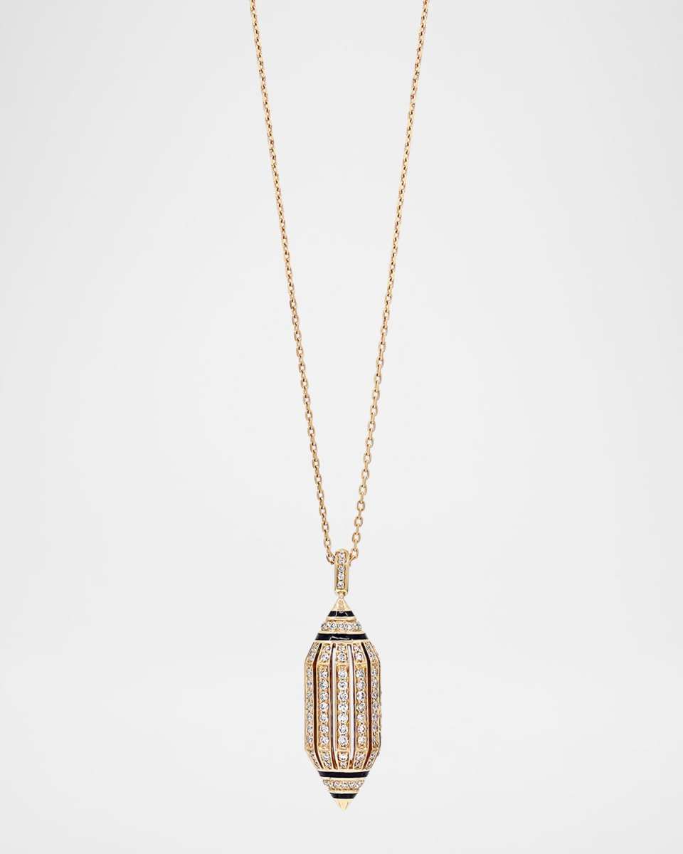 Merriyah Pendant Necklace in 18K Yellow Gold, Black HyCeram and White Diamonds
